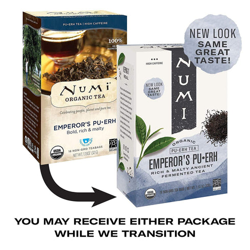 Numi Organic Emperor's Pu-erh Tea, 48 Dark Tea Bags, Aged Fermented Yunnan Black Tea, Caffeinated...