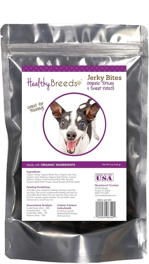 Healthy Breeds Rat Terrier Jerky Bites Turkey & Sweet Potato Recipe Dog Treats - Organic Turkey is The First Ingredient - Spoil Your Best Friend -...
