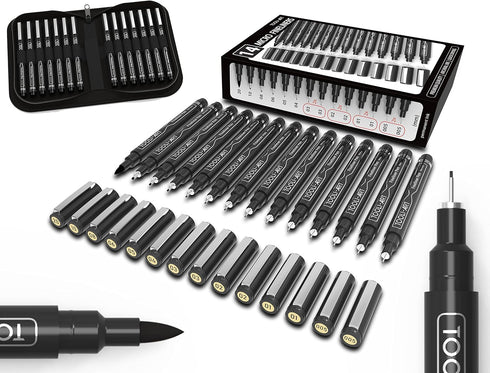 Micro-Line 14 Pens With Case, Fineliner, Multiliner, Archival Ink, Waterproof, Journaling, Illustration, Architecture, Technical Drawing, Outlinin...
