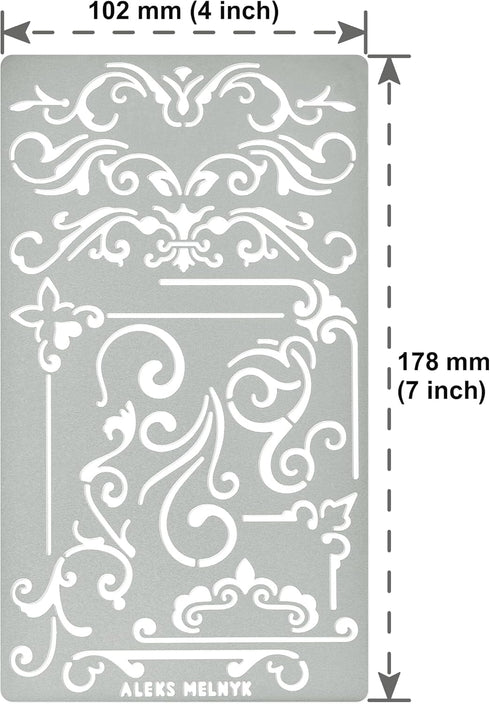 Aleks Melnyk No.3 Metal Journal Stencil, Wood Burning, Flowers and Vines, Ornament, Vintage, Finds Small Stencil Patterns, Pyrography, Engraving, ...