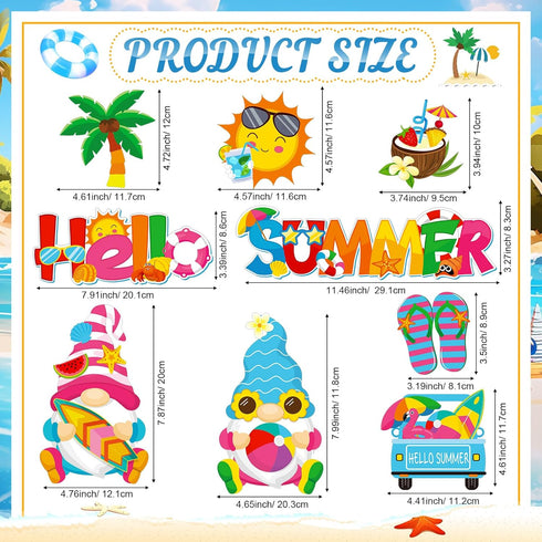 9 Pieces Summer Magnets Summer Fridge Magnet Decals Gnomes Flip Flop Beach Magnetic Stickers for Summer Hawaiian Beach Pool Party Refrigerator Met...