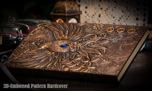 Unlined Journal - Phoenix Bronze 3D-Embossed Art Pattern Hardcover Notebook Gift, A5 Blank Sketchbook Notepad with 2 Bookmarks, 8.4" x 5.7" (100 S...