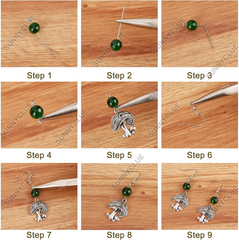SUNNYCLUE 1 Box DIY 10 Pairs Mushroom Charms Mushrooms Charm Earring Making Starter Kit Tibetan Style Spring Plant Leaf Charms Flower Linking Conn...