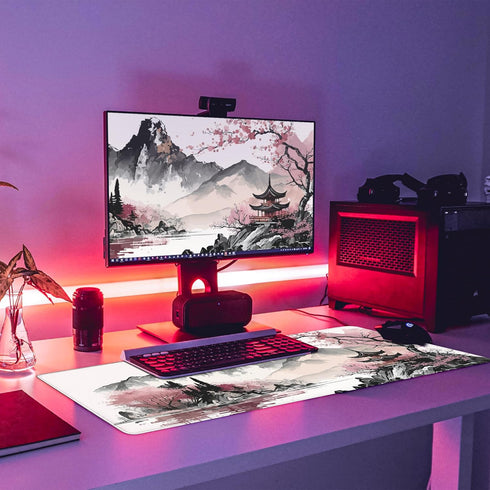 Watercolor Cherry Blossom Large Gaming Mouse Pad,Mouse Pad Gaming 31.5 x 11.8 in Mouse Mat Desk Pad,Large Desk Mat,Extended Keyboard Mousepad with...
