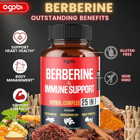 Premium Berberine Supplement with Ceylon, Ashwagandha, Turmeric, Milk Thistle, Elderberry & Black Pepper - Supports Immune System, Cardiovascular ...