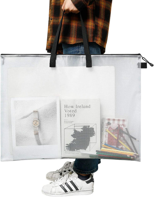 Outus Art Portfolio Bag Poster Storage Bag Poster Board Holder with Handle and Zipper 19 x 25 Inch Organizer Transparent Bag for Large Posters, Po...