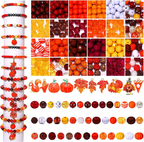300PCS Thanksgiving Fall Beads Charms for Jewelry Making, Enamel Harvest Maple Leaf Turkey Pumpkin Pendant Charms Assorted Orange Brown Rhinestone...