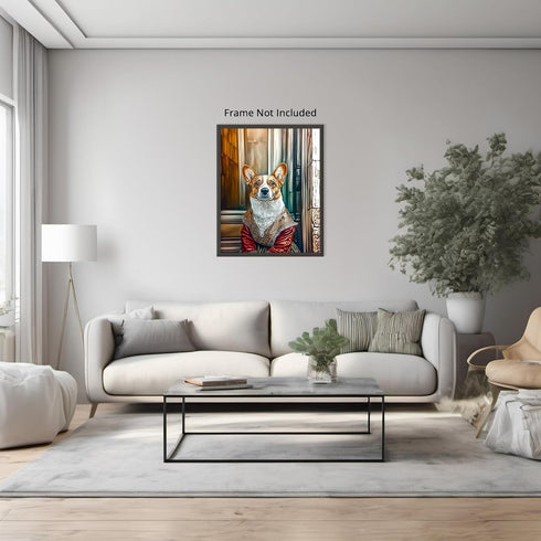 Posterizer 1 pcs-whimsical royal portrait of corgi dog in clothes 2-Art for Animal Lovers-Comedy Art-Decorations for Bedroom, Office, Living Room ...