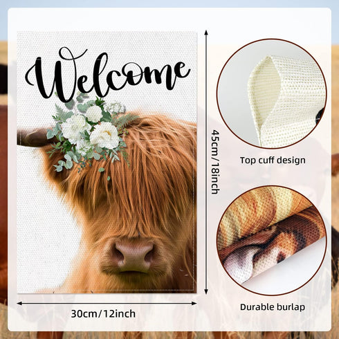 2 Pack Highland Cow Garden Flag, Spring Summer Welcome Sunflower Cow Garden Flag, 12 x 18 Inch Double Sided Vertical Burlap Floral Cow Farmhouse F...