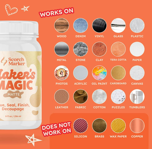 SCORCH MARKER Maker’s Magic Sealer, Matte Finish, All Purpose Glue, Waterbase Glue, Decoupage Sealer, and Finish for DIY Crafts, & Art Projects, C...