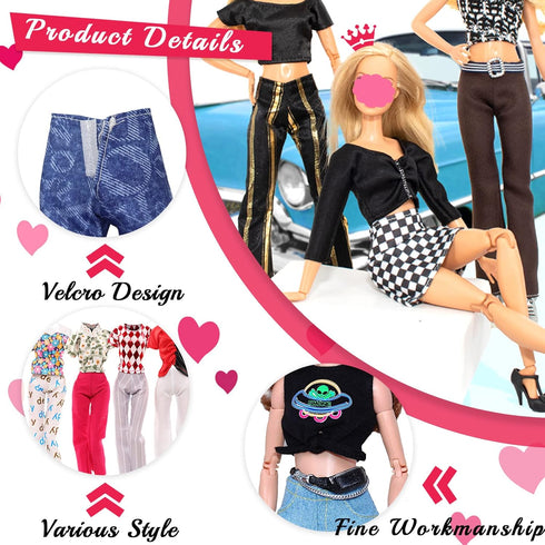 30 Pcs Doll Clothes and Accessories for Doll, 11.5 Inch Doll Outfit Collection Including 1 Set 9 Tops 9 Pants 10 Pairs Shoes(Random Style), for Gi...