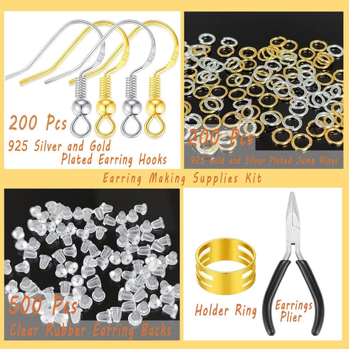MAIBAOTA Earring Hooks for Jewelry Making, 602 Pcs Earring Making Supplies, 925 Silver and Gold Plated Earring Making Kit, Earring Findings, Jump ...