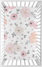 Sweet Jojo Designs Baby Mini Crib Sheets (Pink/Grey Boho Floral) for Girls, Infant Nursery, Toddler Room - Fitted Portable Pack and Play Size Matt...