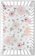 Sweet Jojo Designs Baby Mini Crib Sheets (Pink/Grey Boho Floral) for Girls, Infant Nursery, Toddler Room - Fitted Portable Pack and Play Size Matt...