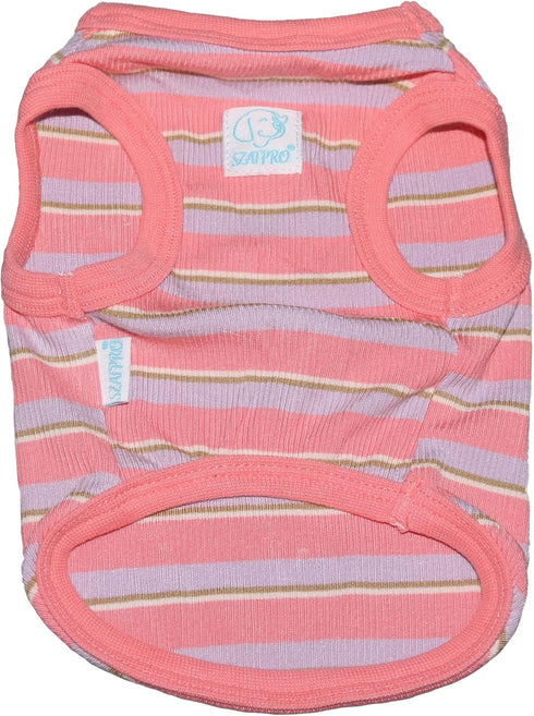 Striped Teacup Pet Dog T-Shirts, 100% Cotton Tank Vest for Small Dogs and Cats, Sleeveless Puppy Clothes for Chihuahua Yorkie Pink, 2X-Small...