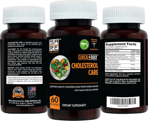 Clinical Daily Cholesterol Care Supplement. Vegan Cholesterol and Triglyceride Supplements. Plant Sterols Supplements Cholesterol Support with Gug...