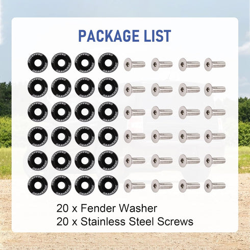 JDMSPEED 20 Pcs Black CNC Billet Aluminum Fender Washer Engine Bay Dress Up Kit...