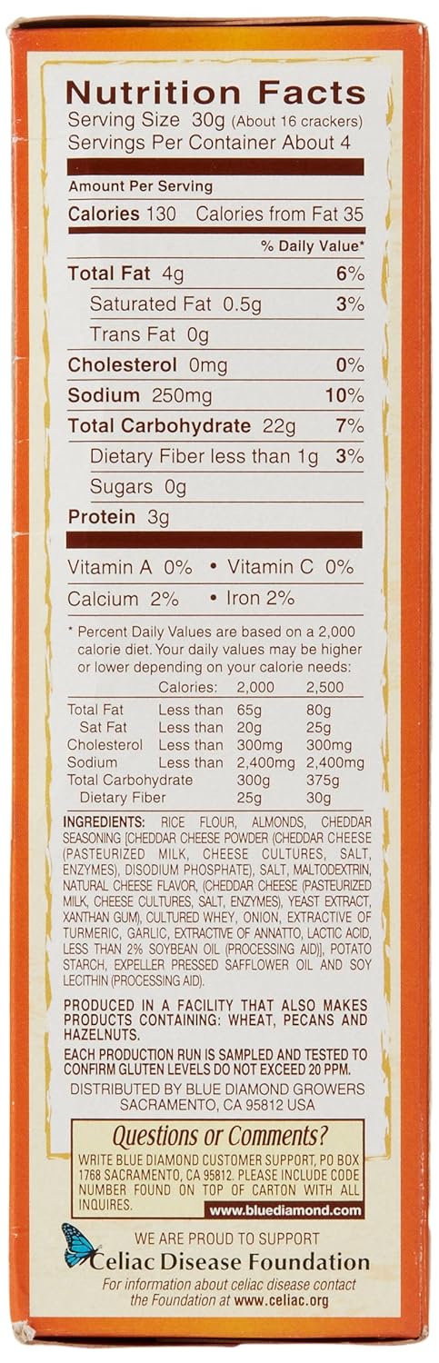 Blue Diamond Almond Nut Thins, Cheddar Cheese, 4.25 Oz...