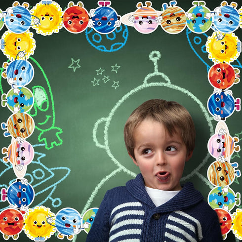 Whaline 32.8ft Outer Space Bulletin Board Borders Cartoon Solar System Die-Cut Rolled Border Trim for School Classroom Office Chalkboard Decoratio...