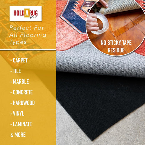 Hold-a-Rug Plush 2' x 4' Nonskid, Nonslip Rug Pad, Reversible Gripper, ¼ Thick, Safe for All Floors and Carpet, Keep Area Rugs Secure...