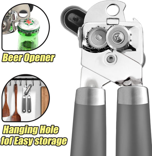 Can Opener, No-Trouble-Lid-Lift Manual Handheld Can Opener with Magnet, Smooth Edge Safe Cut for Beer/Tin/Bottle, Big Turning Knob Anti-Slip Handl...