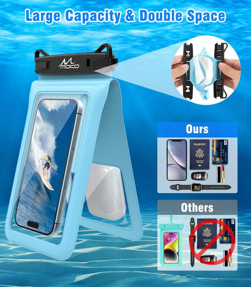 MoKo Double Case Waterproof Phone Pouch, 2Pack Waterproof Phone Case Dry Bag with Adjustable Lanyard Compatible with iPhone 15 14 Pro Max Galaxy S...