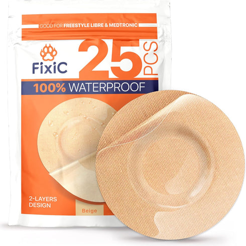 Fixic Freestyle Adhesive Patch 25 PCS – Good for Libre 1, 2, 3 & Plus – Enlite – Guardian – NO Glue in The Center of The Patch – Pre-Cut Back Pape...