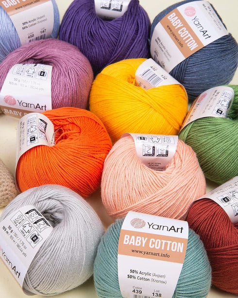 YarnArt Baby Cotton Yarn Knitting Yarn Baby Yarn Summer Yarn Amigurumi Yarn Soft Yarn 50% Cotton Yarn, 50% Acrylic Yarn 1.76 Oz, 180.44 Yds (1, 40...