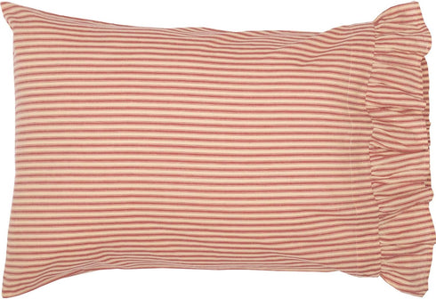 VHC Brands Sawyer Mill Ticking Striped Cotton Farmhouse Standard Bedding Accessory, Pillowcase Set 21x30, Red Country...