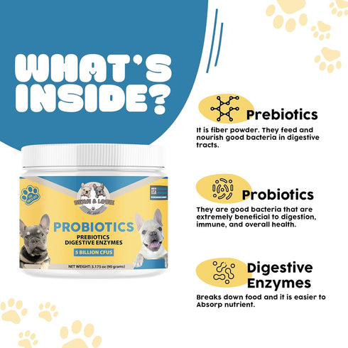 Dog Probiotics, Cat Probiotics, Probiotics for Dogs, Probiotics for Cat, 5 Billion CFUs + Prebiotics + Digestive Enzymes for Digestive Health & Im...
