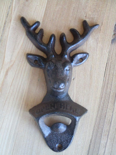 Wall Mounted Bottle Opener, Cast Iron Deer Head Bottle Opener, Beer Beverage Bottle Cap Opener, Vintage Rustic Style Wall Hanging Opener, Bar Farm...