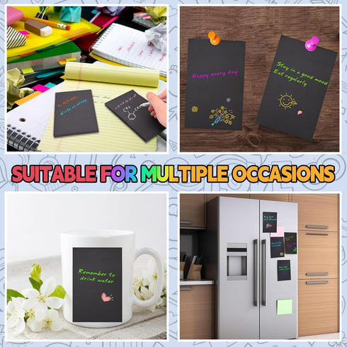 TINNIVI 6 Pads Black Sticky Notes, Large Sticky Notes 4 x 6 Inch, Post It Notes with 2 Metallic Pens, Black Self-Stick Note Pads for Teacher Stude...