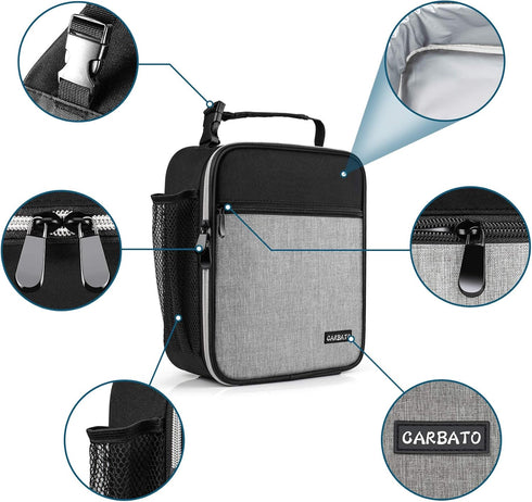 Lunch Bag, Durable Insulated Lunch Box Reusable Adults Tote Bag Lunch Bag for Men, Women, Adults (Black Gray)...