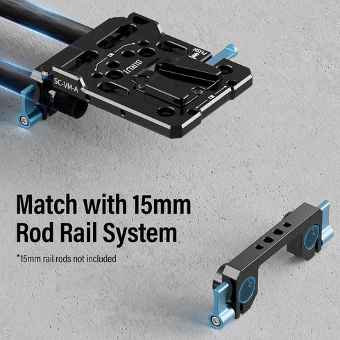 Sirui V Mount Battery Plate with Dual 15mm Rod Clamps, V Lock Mount Battery Baseplate Adapter for Camera Power Supply, SC-VM-A...