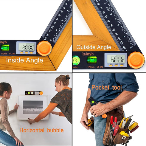 Digital Angle Finder Tool 5 inch Pocket Protractor 0-360 degree LED Digital Protractor with Horizontal Bubble Levels and Ruler Meter Accurate Tool...