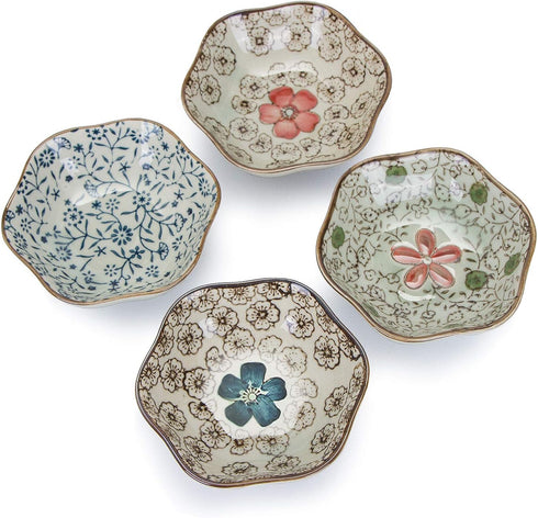 VanEnjoy 4 pcs Colorful Glaze Flower Pattern Ceramic Soy Sauce Dipping Bowls Appetizer Plates Serving Dishes Condiment Dish...