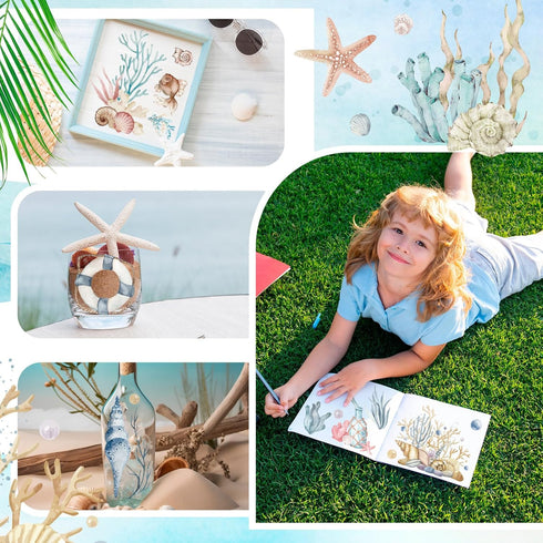 Dispowreath 16 Sheets Ocean Boho Rub on Transfers Stickers Mixed Sea Life Rub on Transfers for Crafts Fish Starfish Decor Furniture Decals for DIY...