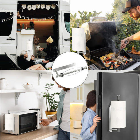 Magnetic Paper Towel Holder, One Hand Operable Paper Towel Holder Wall Mount with Strong Magnetic Backing and Self-Adhesive for Kitchen Refrigerat...
