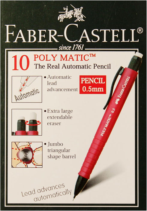 Faber-Castell Poly Matic Mechanical Pencil Automatic 0.5mm - Long Eraser Black...