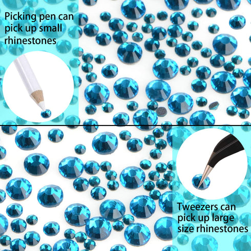 LPBeads 6400 Pieces Hotfix Rhinestones Blue Zircon Flat Back 5 Mixed Sizes Crystal Round Glass Gems with Tweezers and Picking Rhinestones Pen...