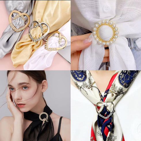 Scarf Tie Buckle Rings for Women,12PCS Metal Party T Shirt Pearls Rhinestone Clips,Clothes Corner Knotted Button for Women Girls Decorative Access...