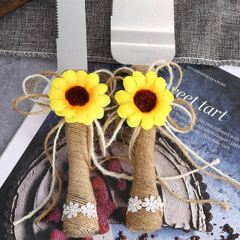 TANG SONG Rustic Wedding Cake Knife and Serving Set with Sunflower Burlap Lace Wedding Cake Knife (Set of 2)...