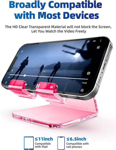 TOPGO Acrylic Cell Phone Stand, Clear Phone Holder for Office Desk, Vanity, Kitchen Counter, Bedside Table, Compatible with iPhone 15 14 13 12 11 ...
