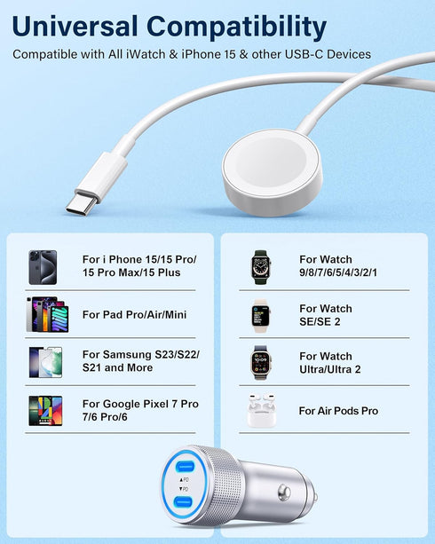 Fast Charging for iPhone 15 Car Charger 40W, iWatch Charger Cable 3FT+ USB C to C Cable 3FT Compatible for iPhone 15/15 Plus/15 Pro/15 Pro Max, iP...
