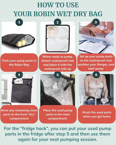 Wet Dry Bag - Waterproof Wet Bag for Travel, Wetbag for Swimsuit, Diaper, Clothes, Period Underwear - Breast Pump Parts Organizer - Zippered Pouch...