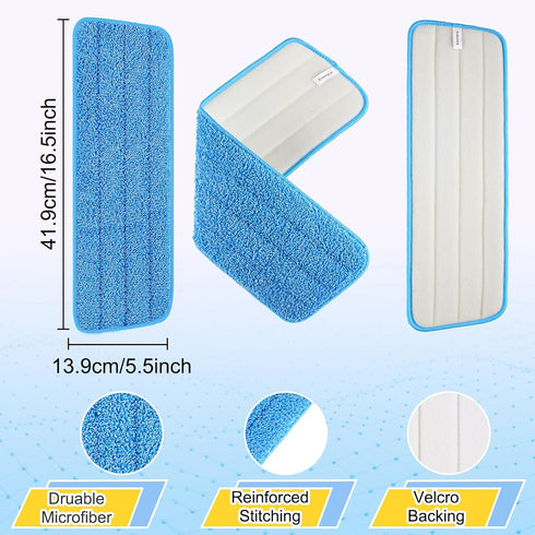16.5 inch Reusable Mop Pads Microfiber Spray Mop Replacement Heads for Wet/Dry Mops Compatible with Bona Floor Care System (5 Pack)...