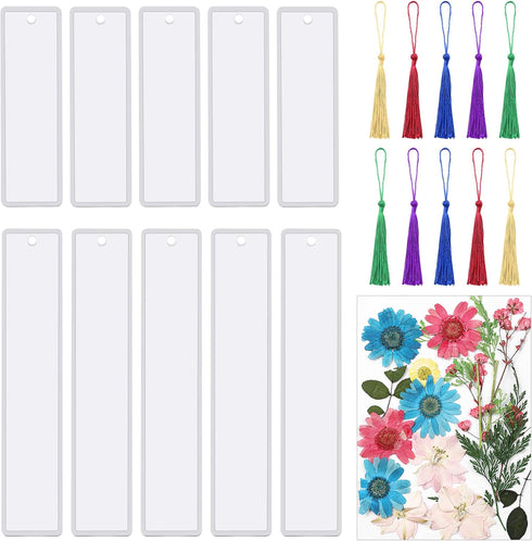 FEBSNOW 20PCS Bookmark Resin Mold Set, 10PCS Bookmark Epoxy Casting Molds, 10PCS Tassels and 1 Pack of Dried Flowers for DIY Bookmark Making...