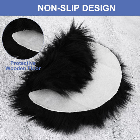 Sibba Faux Fur Fuzzy Area Rug Chair Pad Protectors 30 cm Black Small Round Cover Pillow Cushion Carpet Mat Desk Sofa Seat Couch for Living Room Ki...