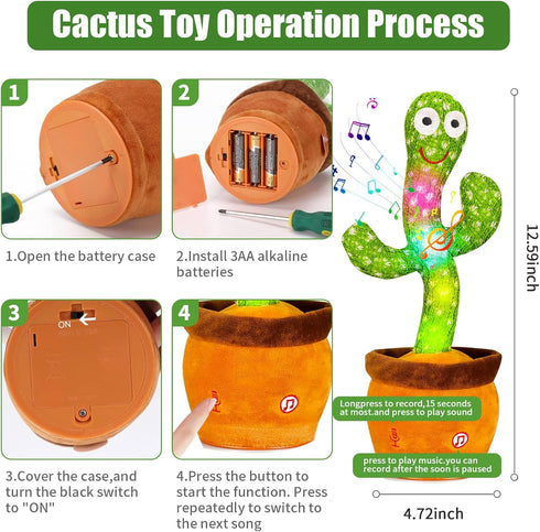 Dancing Cactus, Talking Cactus Toy, Dancing Cactus Mimicking Toy, Repeating and Recording What You Say, Cactus Baby Toy with LED, Repeat, Dance, R...