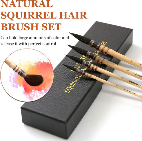 Professional Watercolor Paint Brushes, Round Squirrel Hair Paint Brush Set for Art Painting, Gouache, Fine Detailing, Acrylic, Gouache, Oil (4 Bru...